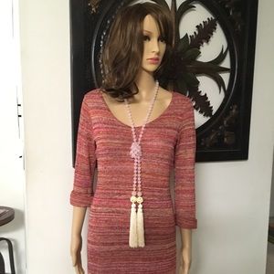 Heidi Daus Rose Quartz Scarf Tassel Necklace